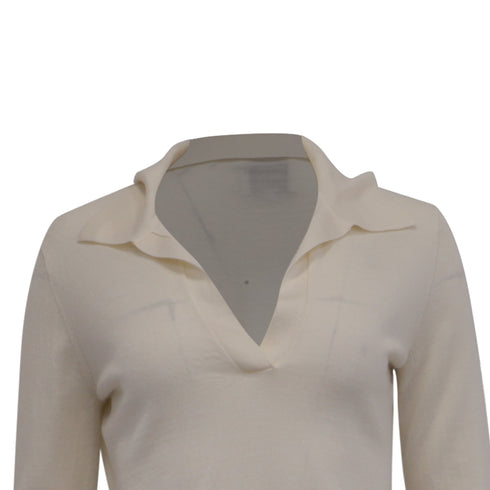 Women's Reformation Polo Sweater in Cream Merino Wool