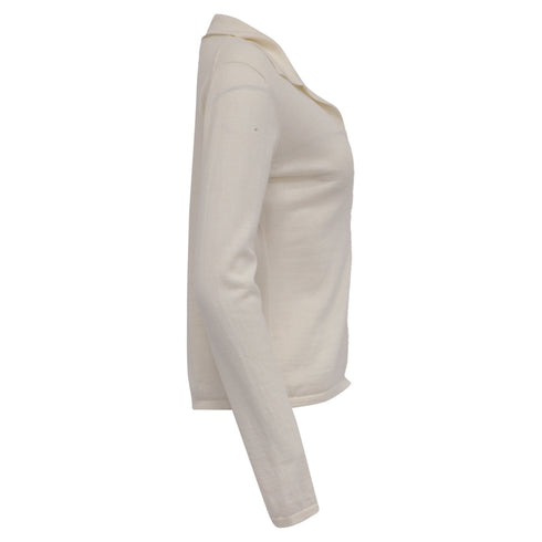 Women's Reformation Polo Sweater in Cream Merino Wool