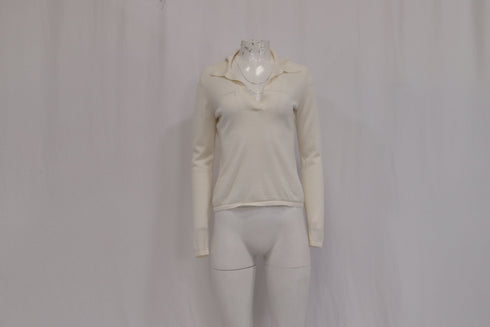 Women's Reformation Polo Sweater in Cream Merino Wool