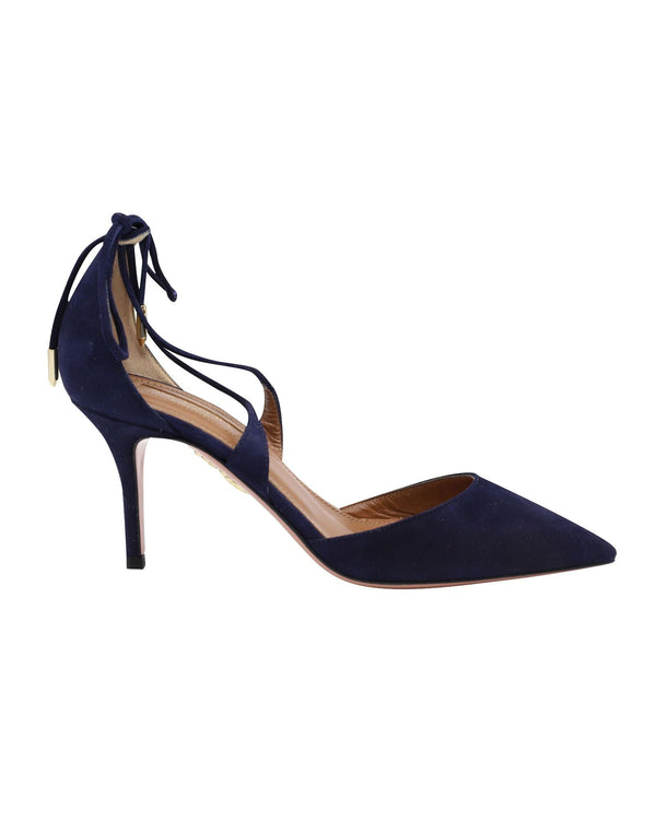 Women's Aquazzura Very Matilde 85 Pumps in Navy Blue Suede