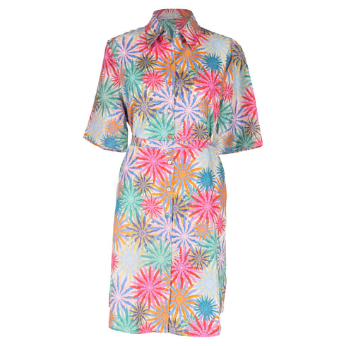 Women's Saloni Jeri Printed Mini Shirt Dress in Multicolor Silk