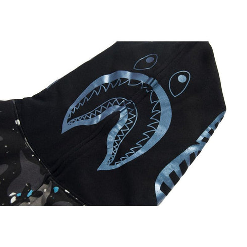 Bathing Ape Hoodie Starry Sky Sweater Black and White Starry Sky Blue Shark Hat Printed Casual Hooded Sweater