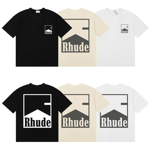Rhude T-shirts Printed Cotton Crew Neck Short Sleeve Men and Women