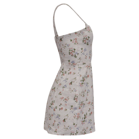 Women's Reformation Brigitte Floral-Print Mini Dress in Multicolor Linen