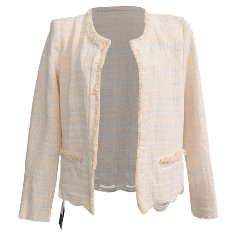 Women's Iro Frayed Tweed Open Blazer in Cream Cotton