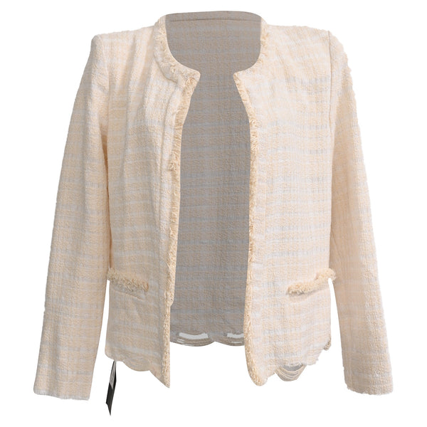 Women's Iro Frayed Tweed Open Blazer in Cream Cotton