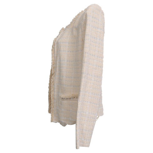 Women's Iro Frayed Tweed Open Blazer in Cream Cotton
