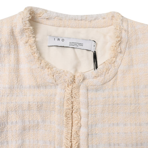 Women's Iro Frayed Tweed Open Blazer in Cream Cotton