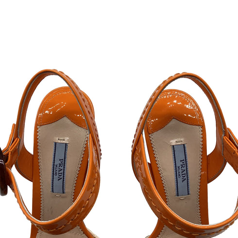 Women's Prada Platform Sandals in Orange Patent Leather