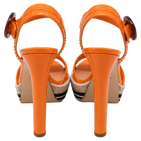 Women's Prada Platform Sandals in Orange Patent Leather