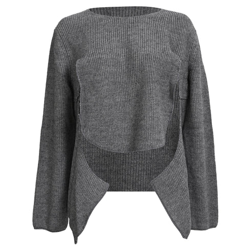 Women's Comme Des Garçons Cut-Out Sweater in Grey Acrylic