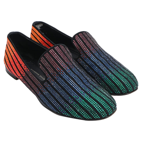 Women's Giuseppe Zanotti Crystal-Embellished Loafers in Multicolor Suede
