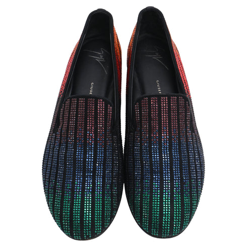 Women's Giuseppe Zanotti Crystal-Embellished Loafers in Multicolor Suede