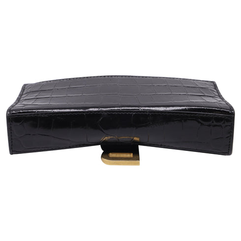 Hourglass Chain Wallet Crocodile Embossed Leather