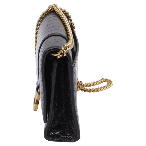 Hourglass Chain Wallet Crocodile Embossed Leather