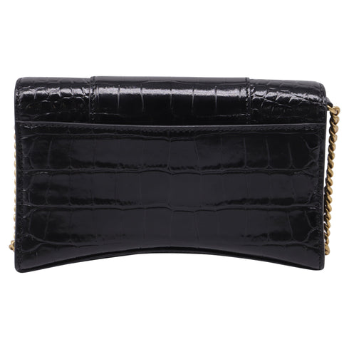 Hourglass Chain Wallet Crocodile Embossed Leather