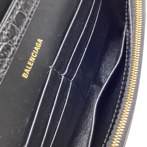 Hourglass Chain Wallet Crocodile Embossed Leather