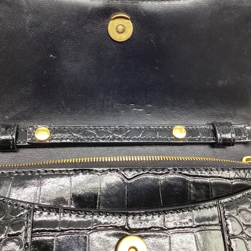 Hourglass Chain Wallet Crocodile Embossed Leather