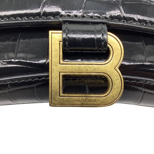 Hourglass Chain Wallet Crocodile Embossed Leather