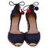 Women's Aquazzura Pom-Pom Embellishments Espadrille Wedge in Blue Suede