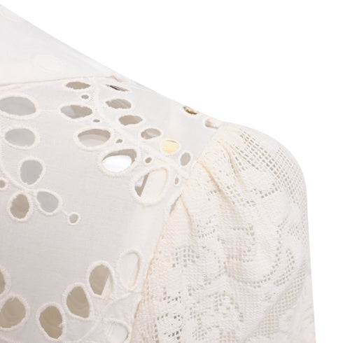 Women's Zimmermann Tiered Embroidered Broderie Anglaise Mini Wrap Dress in White Ramie