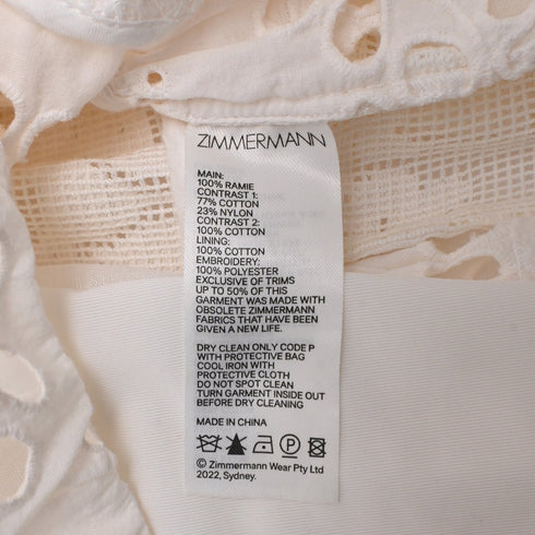 Women's Zimmermann Tiered Embroidered Broderie Anglaise Mini Wrap Dress in White Ramie