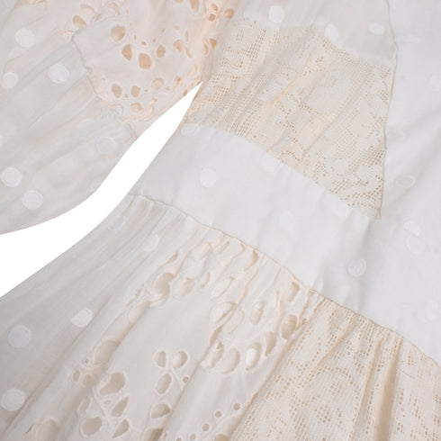 Women's Zimmermann Tiered Embroidered Broderie Anglaise Mini Wrap Dress in White Ramie