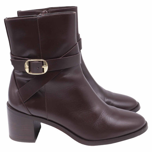 Women's Stuart Weitzman Esme Buckled Ankle Boots in Brown Leather