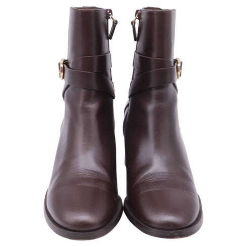 Women's Stuart Weitzman Esme Buckled Ankle Boots in Brown Leather