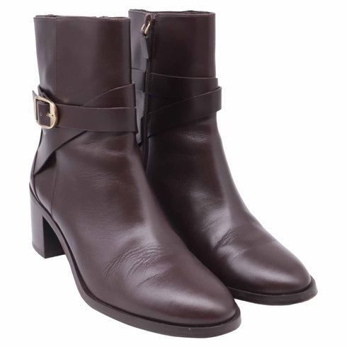 Women's Stuart Weitzman Esme Buckled Ankle Boots in Brown Leather