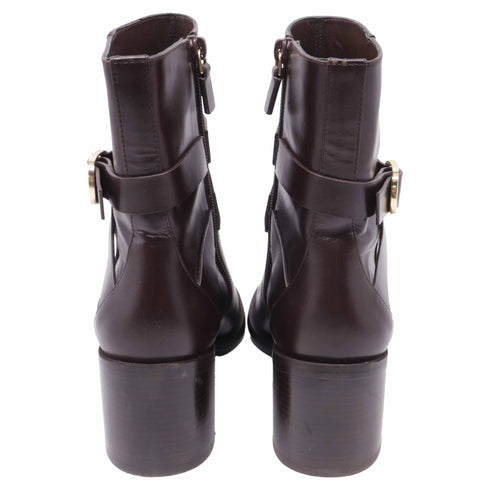 Women's Stuart Weitzman Esme Buckled Ankle Boots in Brown Leather