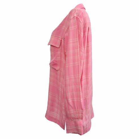 Women's Victoria Beckham Plaid Button-Down Shirt in Pink Viscose