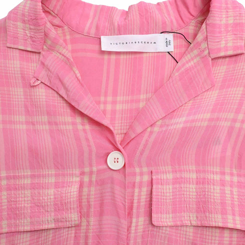 Women's Victoria Beckham Plaid Button-Down Shirt in Pink Viscose