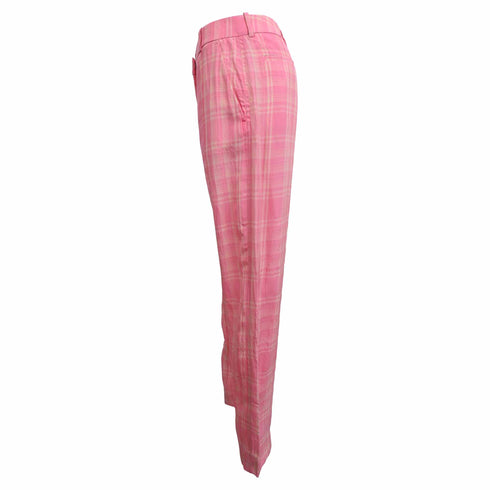 Women's Victoria Beckham Plaid Trousers in Pink Viscose
