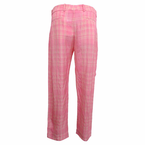 Women's Victoria Beckham Plaid Trousers in Pink Viscose