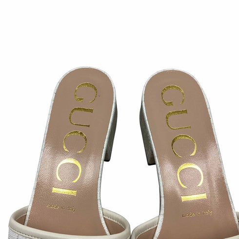 Women's Gucci GG Supreme Monogram Malaga Platform Mules in White Canvas
