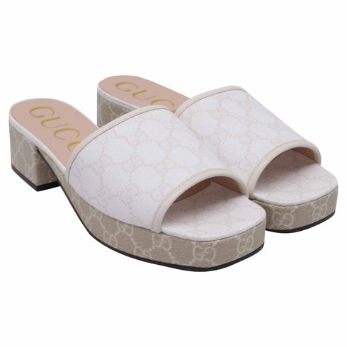 Women's Gucci GG Supreme Monogram Malaga Platform Mules in White Canvas