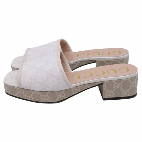 Women's Gucci GG Supreme Monogram Malaga Platform Mules in White Canvas