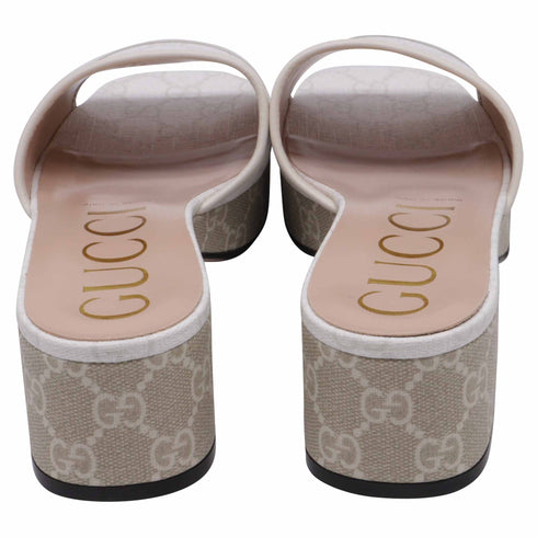Women's Gucci GG Supreme Monogram Malaga Platform Mules in White Canvas