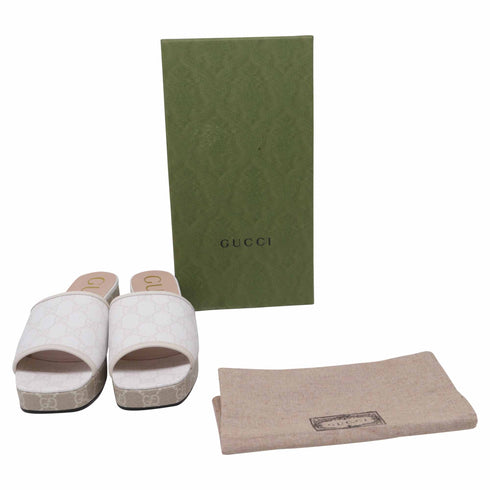 Women's Gucci GG Supreme Monogram Malaga Platform Mules in White Canvas