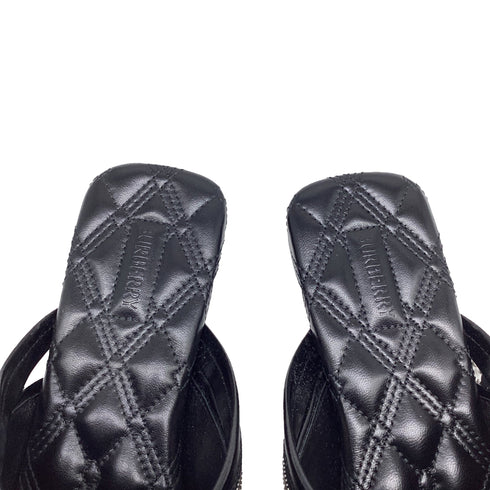 Women's Burberry Decorative-Zip Flat Sandals in Black Leather