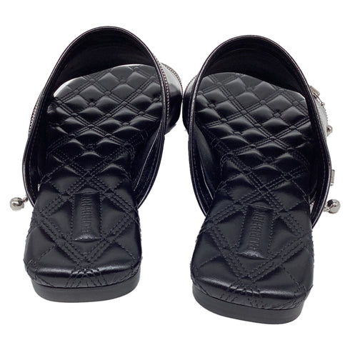 Women's Burberry Decorative-Zip Flat Sandals in Black Leather