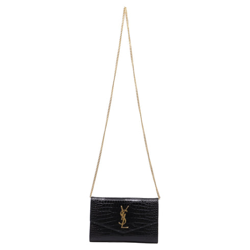 Classic Monogram Wallet on Chain Crocodile Embossed Leather