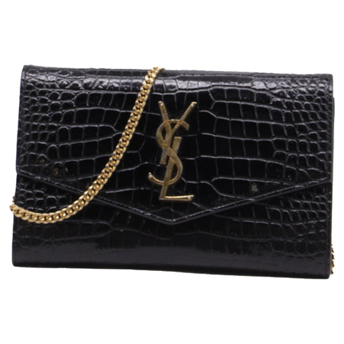 Classic Monogram Wallet on Chain Crocodile Embossed Leather