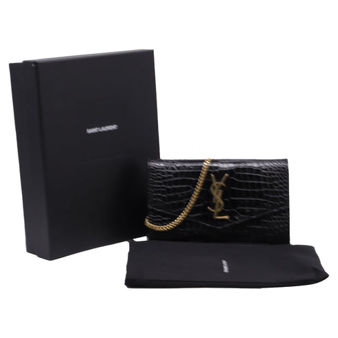 Classic Monogram Wallet on Chain Crocodile Embossed Leather