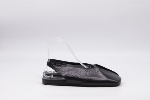 Women's Jil Sander Square-Toe Slingback Flats in Black Leather