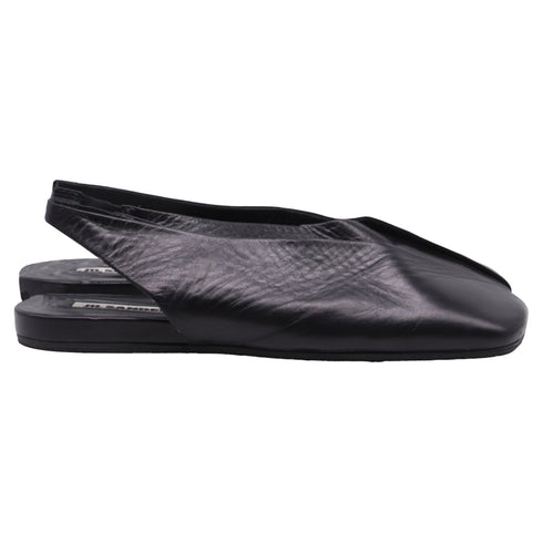 Women's Jil Sander Square-Toe Slingback Flats in Black Leather