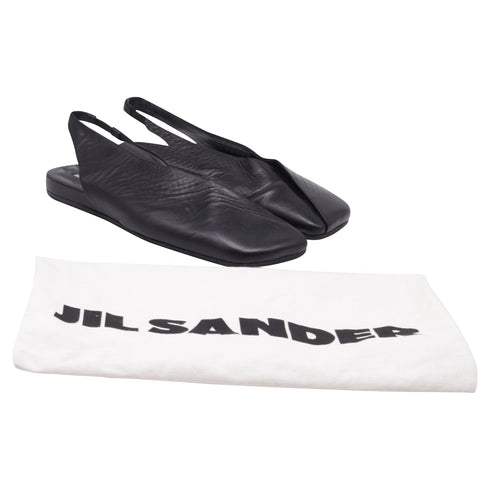 Women's Jil Sander Square-Toe Slingback Flats in Black Leather