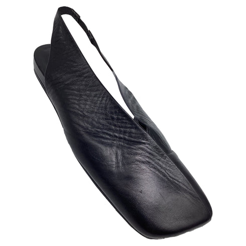 Women's Jil Sander Square-Toe Slingback Flats in Black Leather