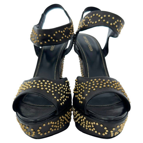 Women's Sergio Rossi Studded Platform Ankle Strap Sandals in Black Leather